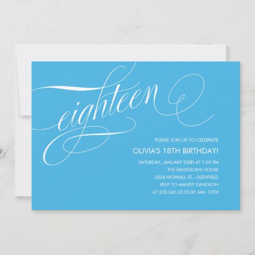 Light Blue Contemporary 18th Birthday Invitations