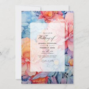 Light Blue,Coral and Peach Wedding Invitation