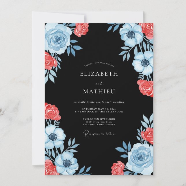 Light Blue Coral Floral Romantic Wedding Invitation (Front)