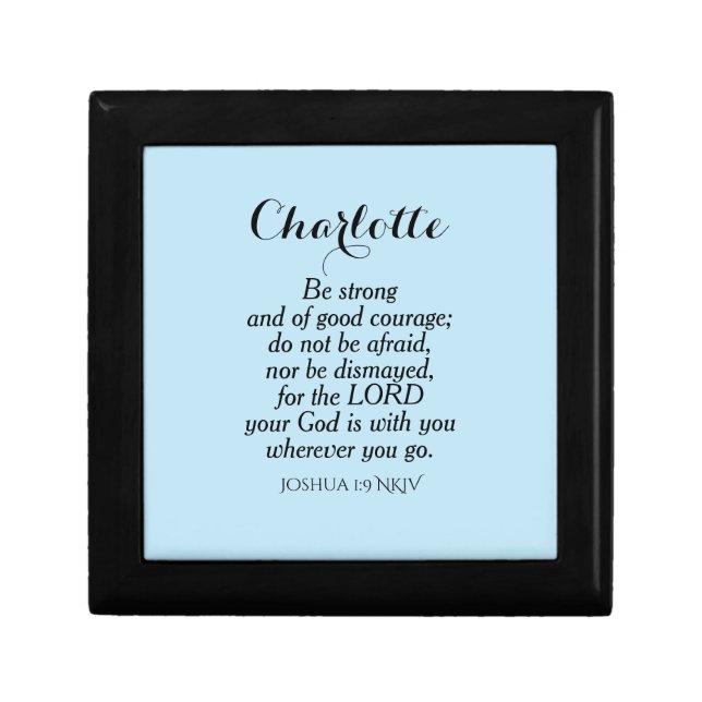 Light Blue Courage Bible Verse Custom Name Simple Gift Box (Front)