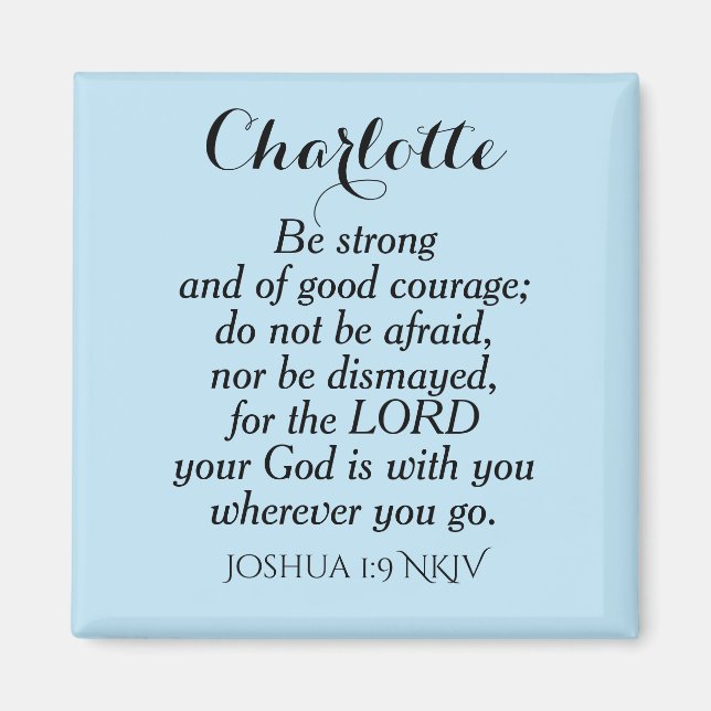 Light Blue Courage Bible Verse Custom Name Simple Magnet (Front)