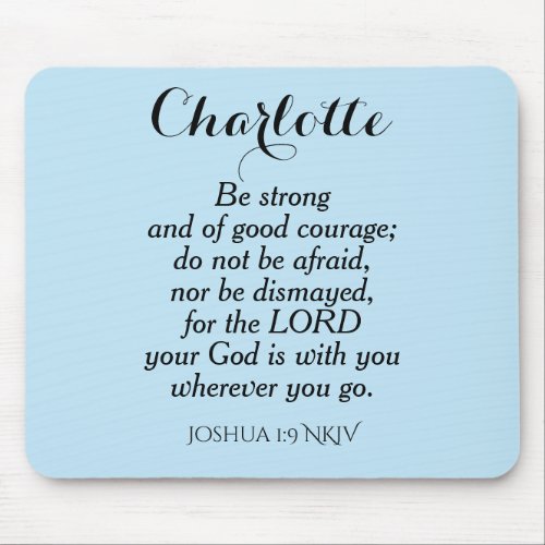 Light Blue Courage Bible Verse Custom Name Simple Mouse Pad