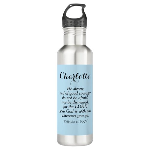 Light Blue Courage Bible Verse Custom Name Simple Stainless Steel Water Bottle