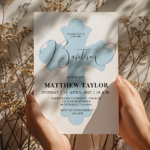 Light Blue Cross Baptism invitation