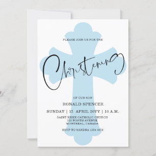 Light Blue Cross Christening invitation