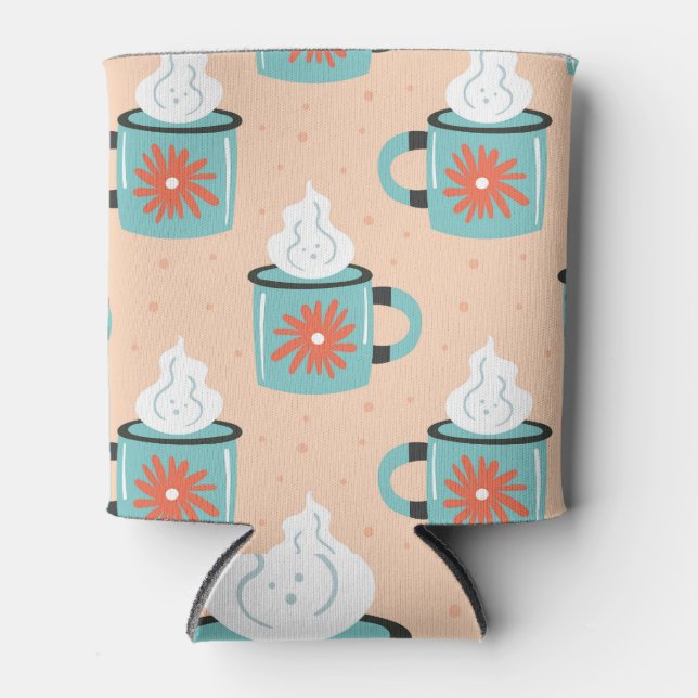 Light Blue Cup Seamless Pattern. Can Cooler (Front)