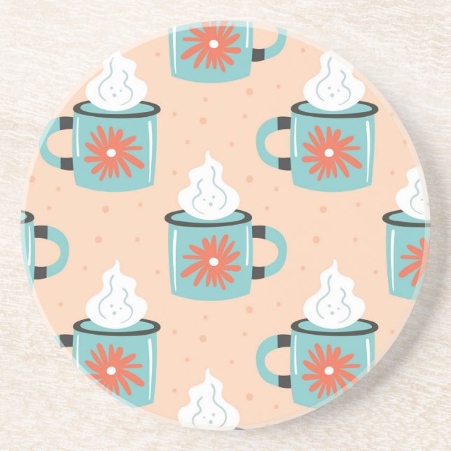 Light Blue Cup Seamless Pattern. Coaster (Front)