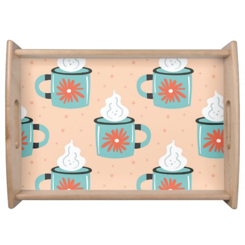 Light Blue Cup Seamless Pattern Serving Tray