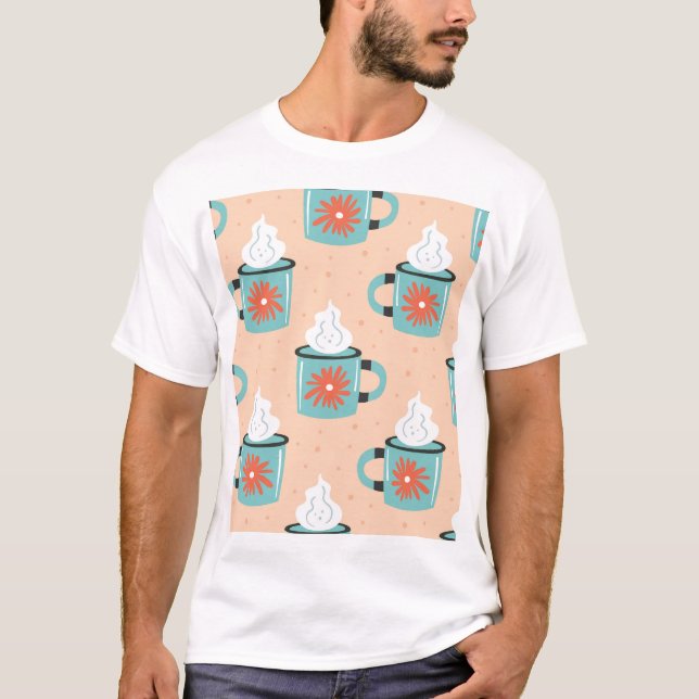 Light Blue Cup Seamless Pattern. T-Shirt (Front)
