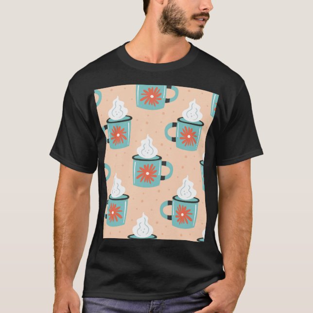 Light Blue Cup Seamless Pattern. T-Shirt (Front)