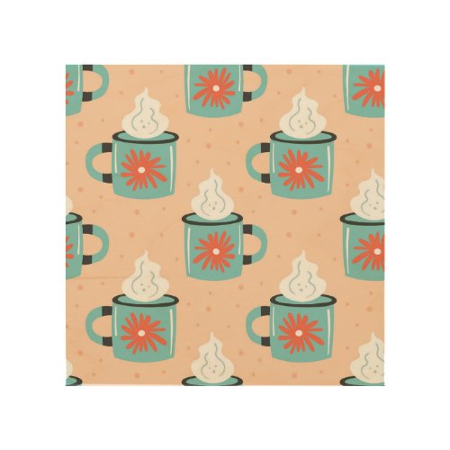 Light Blue Cup Seamless Pattern Wood Wall Art