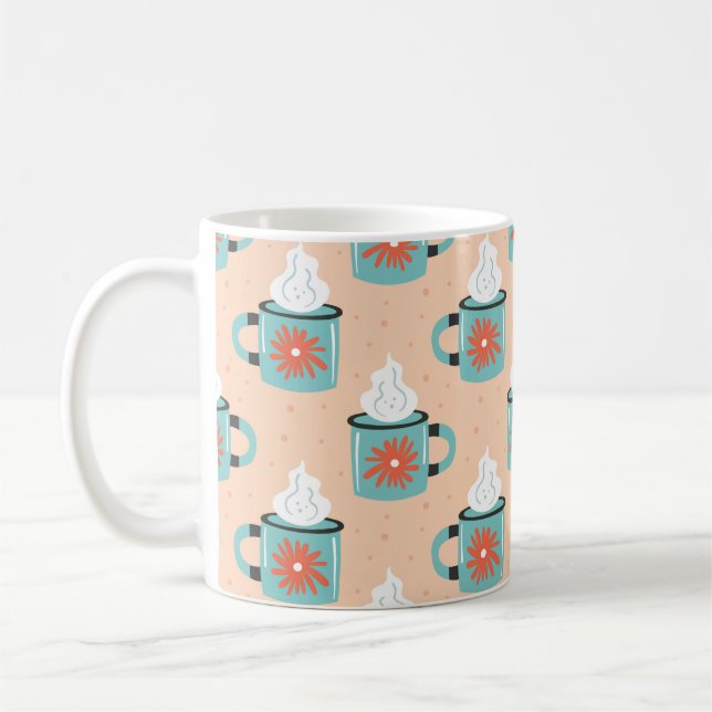 Light blue cup with steam seamless pattern, textur (Left)