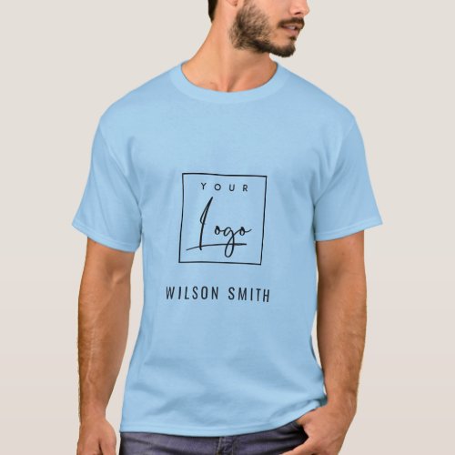 Light Blue Custom Business Add Your Logo With Name T_Shirt