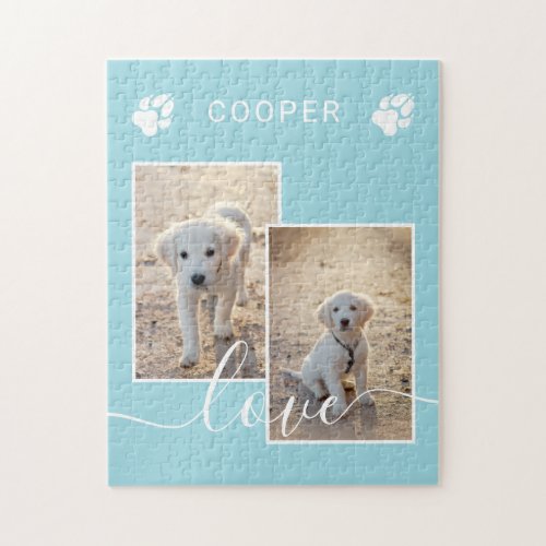 Light Blue Custom Photo With Name  Love Text Jigsaw Puzzle