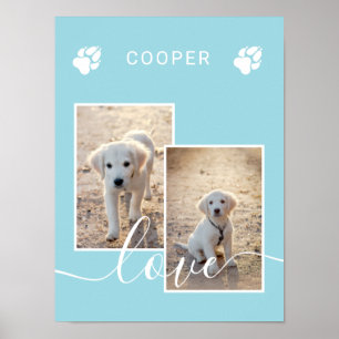 Light Blue Custom Photo With Name & Love Text Poster
