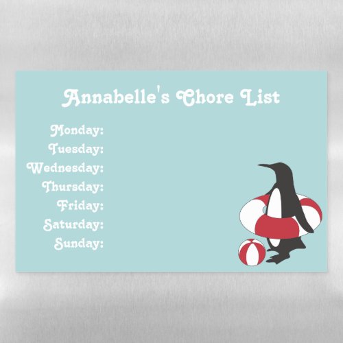 Light Blue Cute Cartoon Penguin Kids To Do List Magnetic Dry Erase Sheet