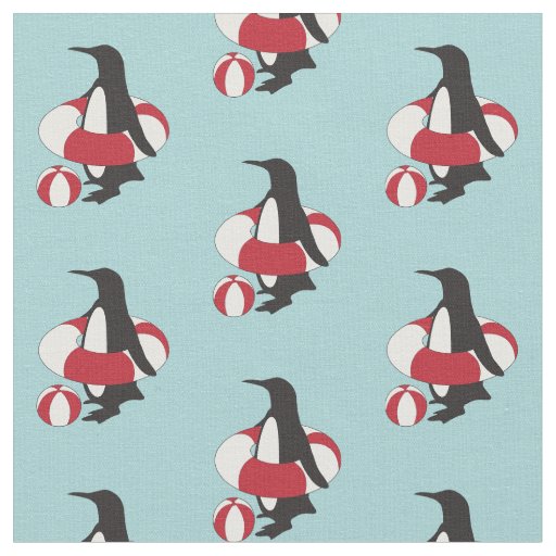 Light Blue Cute Cartoon Penguin Swimming Kids Fabric