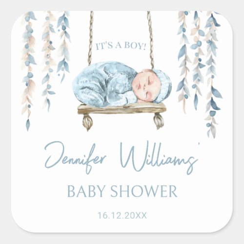 Light blue cute floral baby boy shower stickers