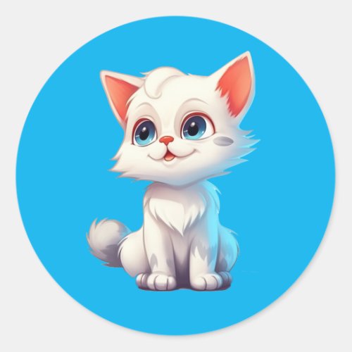 Light Blue Cute Kitten Classic Round Sticker
