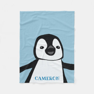 Light Blue Cute Penguin Nursery Personalized Fleece Blanket