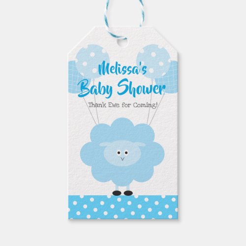 Light Blue Cute Sweet Lamb Boy Baby Shower Modern Gift Tags
