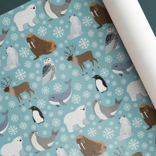 Light Blue Cute Winter Animal Christmas Birthday Wrapping Paper