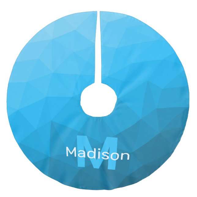 Light blue cyan geometric mesh pattern Monogram Brushed Polyester Tree Skirt (Front)