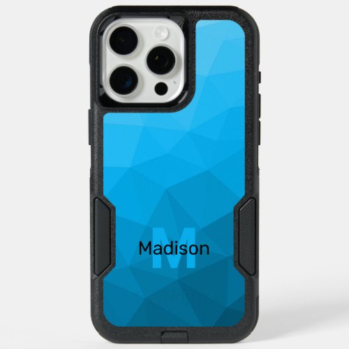 Light blue cyan geometric mesh pattern Monogram iPhone 15 Pro Max Case