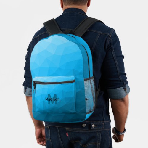 Light blue cyan geometric mesh pattern Monogram Printed Backpack