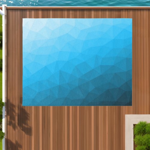 Light blue cyan gradient geometric mesh pattern outdoor rug