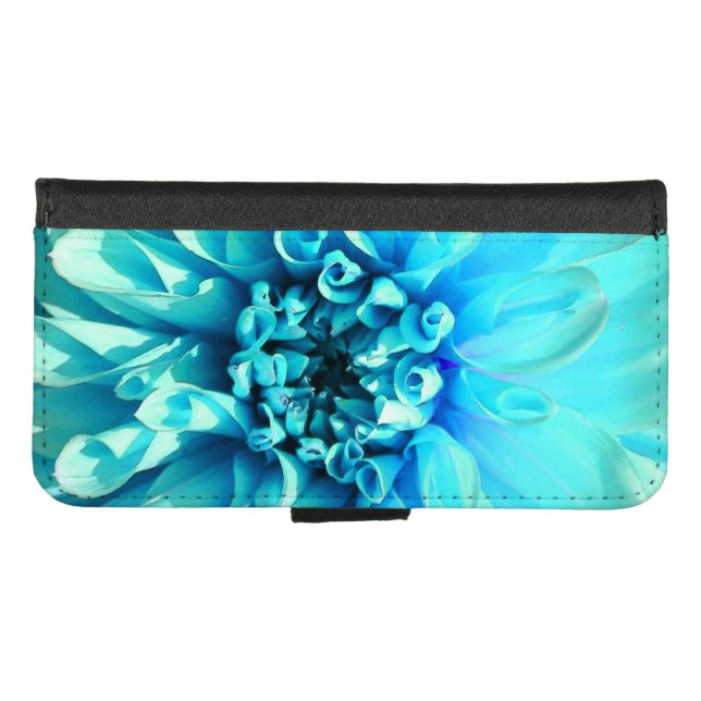 Light Blue Dahlia Flower iPhone Wallet Case (Front (Horizontal))
