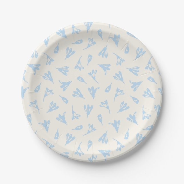 Light Blue Dainty Flower Buds Paper Plates (Front)