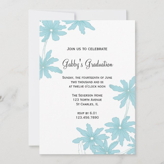 Light Blue Daisies Graduation Party Invitation (Front)