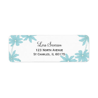 Light Blue Daisies on White Label