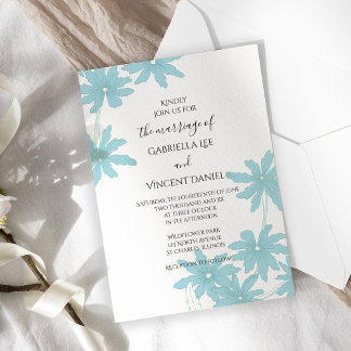 Light Blue Daisies on White Wedding Invitation