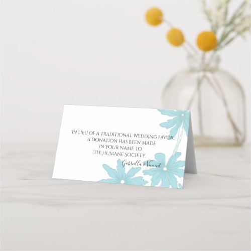 Light Blue Daisies Wedding Charity Favor  Place Card