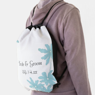 Light Blue Daisies Wedding Drawstring Bag