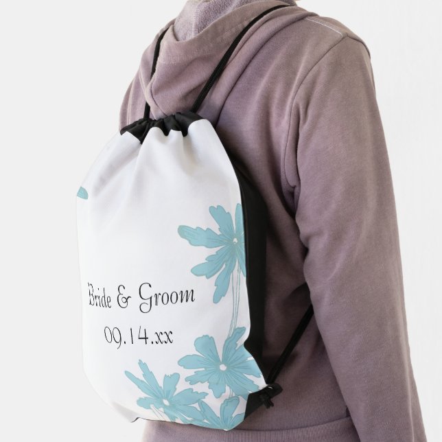 Light Blue Daisies Wedding Drawstring Bag (Insitu)