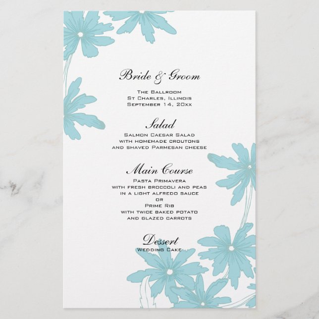 Light Blue Daisies Wedding Menu (Front)