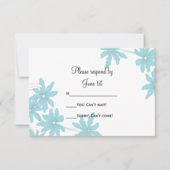 Light Blue Daisies Wedding RSVP Response Card (Front)