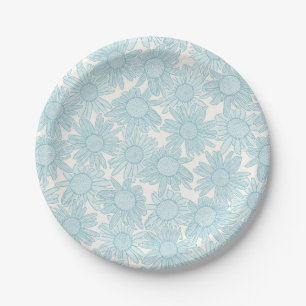 Light Blue Daisy Flowers Paper Plates