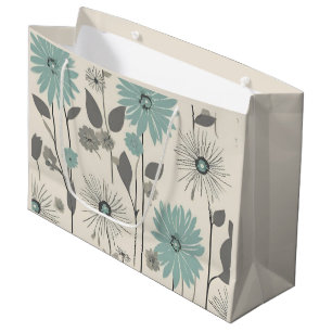 Light Blue Daisy Mid Century Modern Floral Large Gift Bag