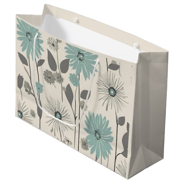 Light Blue Daisy Mid Century Modern Floral Large Gift Bag (Front Angled)