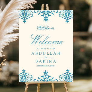 Light Blue Damask Muslim Wedding Welcome Sign