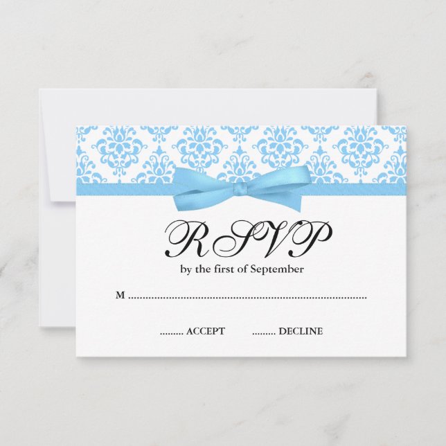 Light Blue Damask Ribbon Bow RSVP (Front)