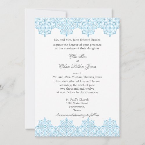 Light Blue Damask Wedding invitations