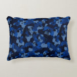 light blue, dark blue, dusty blue camo abstract accent pillow