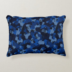 light blue, dark blue, dusty blue camo abstract accent pillow