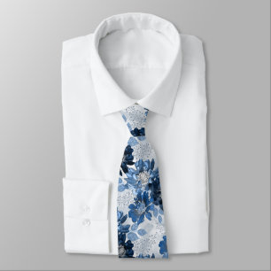 Light blue, dark blue flowers on light gray neck tie