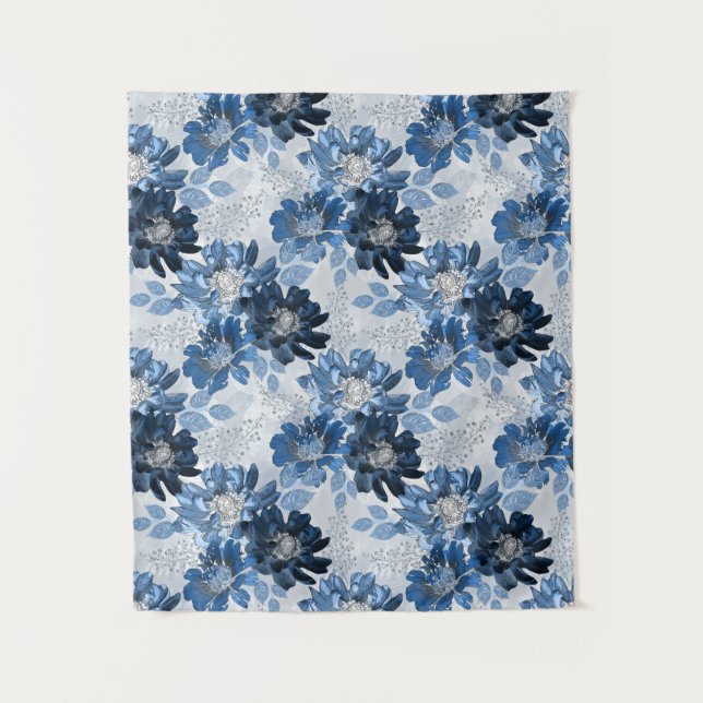 Light blue, dark blue flowers on light gray tapestry (Front)